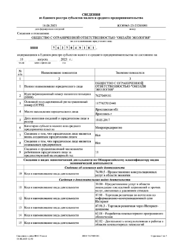 Выписка из реестра субъектов МСП